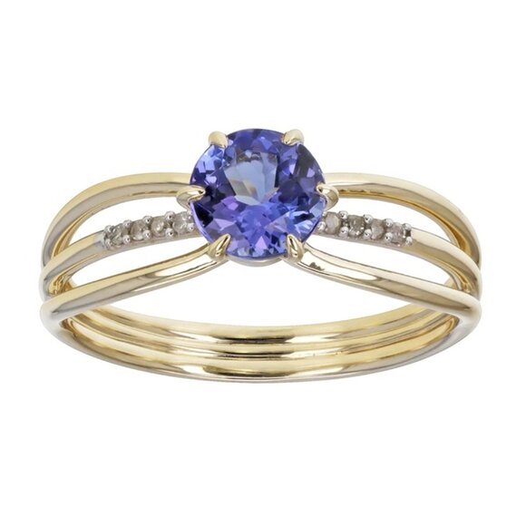 NIB - JTV Blue Tanzanite & Diamond Ring, 10K Yellow Gold | Size 9 - Picture 1 of 9